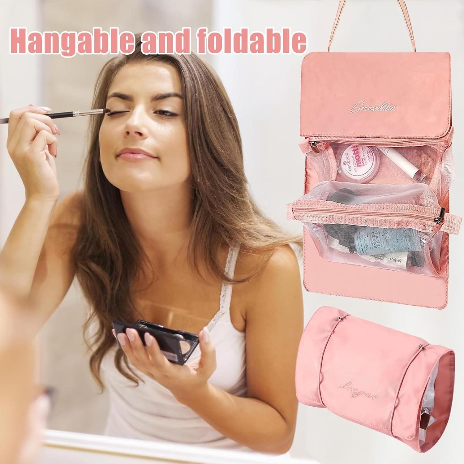 RTRTGS 1pc 4 en 1 Neceser Viaje Colgante,Desmontables Enrollables Bolsa Impermeable con 4 Compartimentos Visibles con Cremallera Poner Cosméticos,Artículos Tocador,Mujer Viaje Cosas Necesarias - Imagen 5