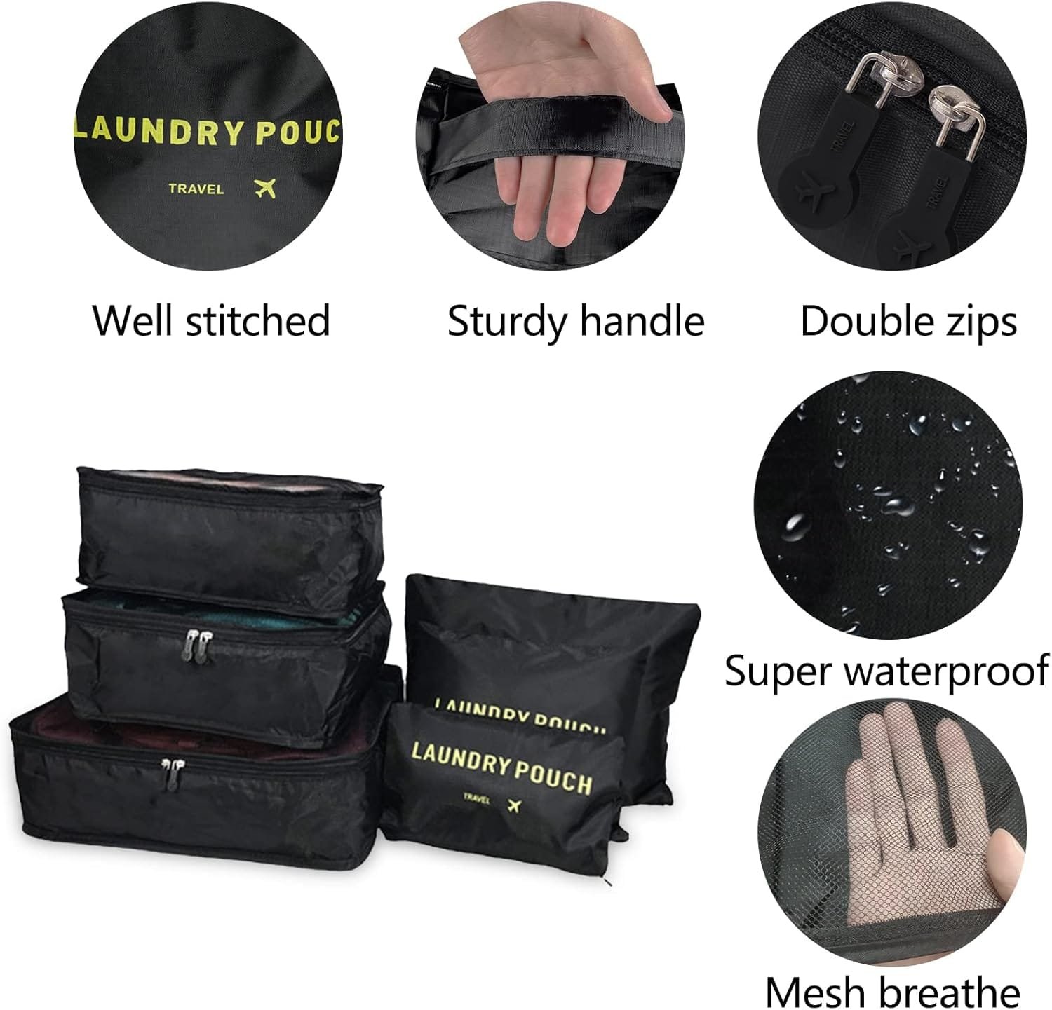 Newaner 8 en 1 bolsas organizadoras maleta, Organizador de Equipaje Para Ropa multifunción Impermeable, Bolsa de viajes packing cubes for travel para zapatos, Ropa interior, Cosméticos, Negro - Imagen 4