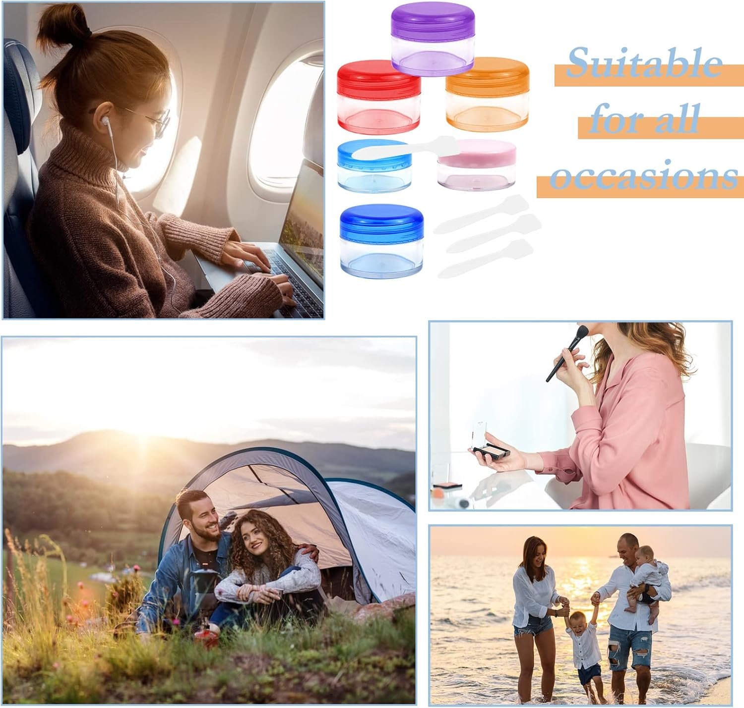 6 botellas de viaje, macetas de muestra, mini macetas de viaje para artículos de tocador, macetas pequeñas de crema de viaje, recipientes cosméticos transparentes, 10 g), multicolor - Imagen 7