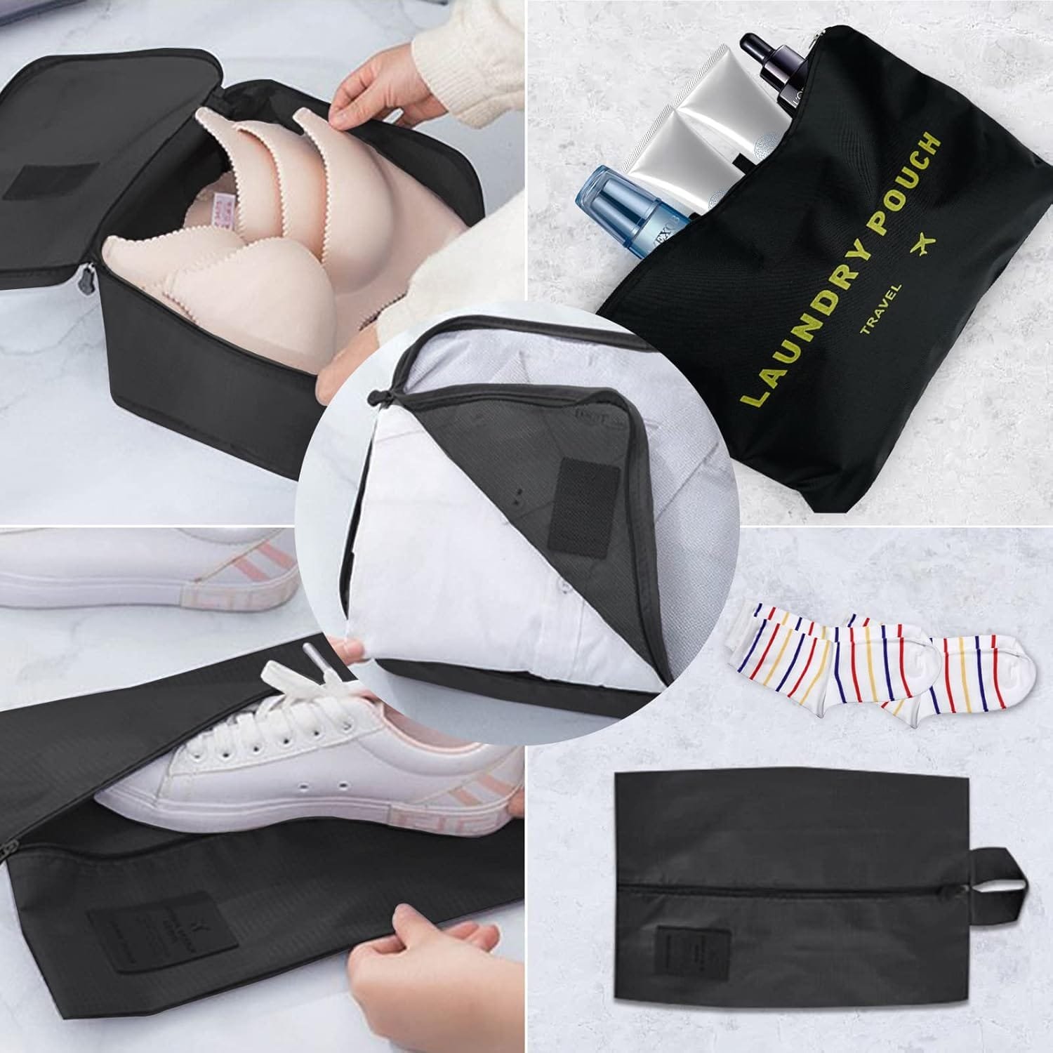 Newaner 8 en 1 bolsas organizadoras maleta, Organizador de Equipaje Para Ropa multifunción Impermeable, Bolsa de viajes packing cubes for travel para zapatos, Ropa interior, Cosméticos, Negro - Imagen 6
