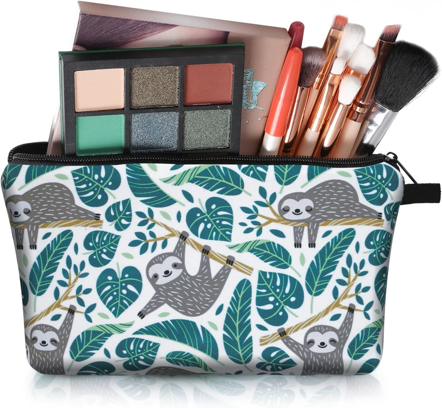 Sibba Bolsa Cosméticos de Lona Bolsa Pequeña con Cremallera Organizador ArtíCulos Tocador Maquillaje Accesorios Viaje para Adolescentes Niñas Perezoso Verde Organizador Bolsas - Imagen 2