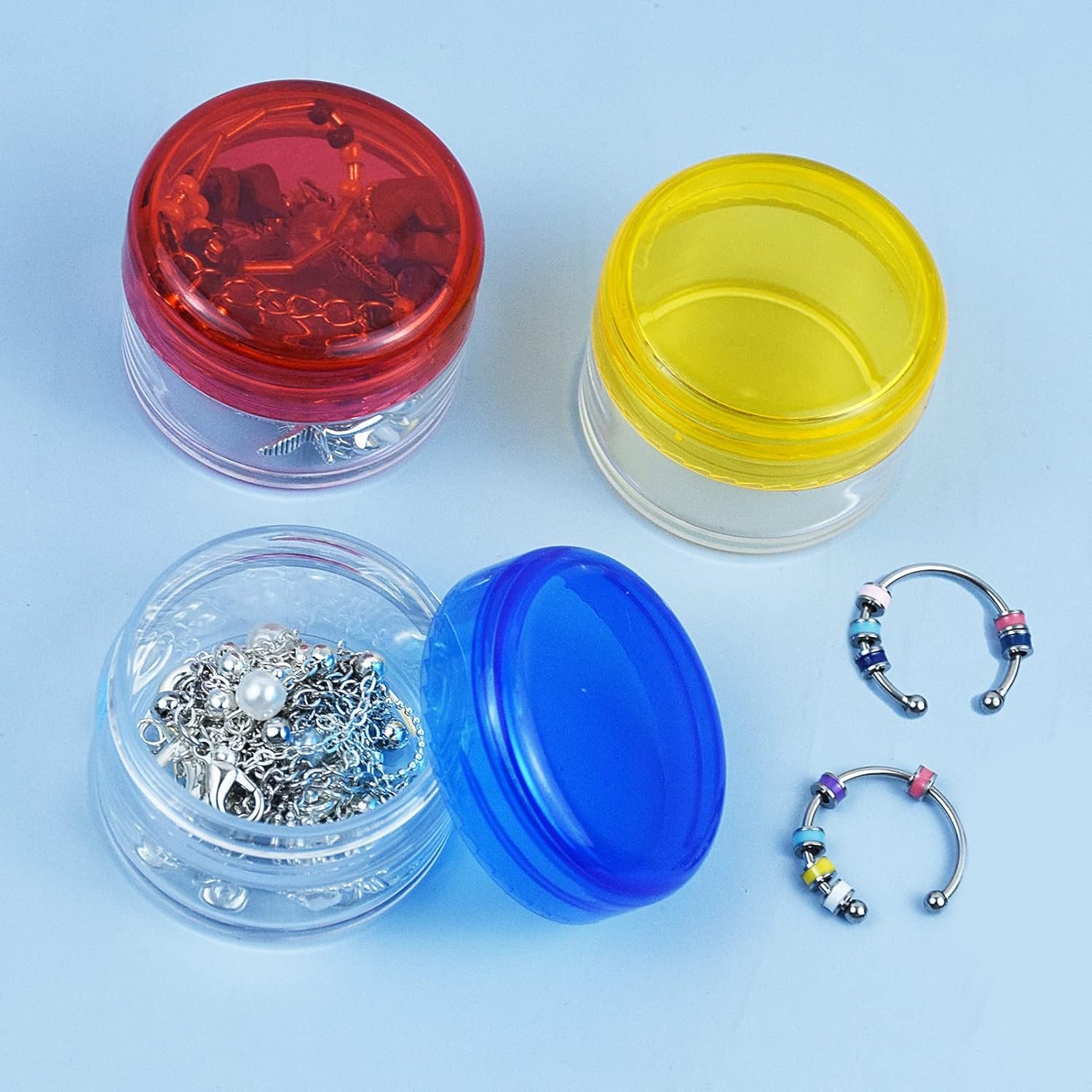 6 botellas de viaje, macetas de muestra, mini macetas de viaje para artículos de tocador, macetas pequeñas de crema de viaje, recipientes cosméticos transparentes, 10 g), multicolor - Imagen 4