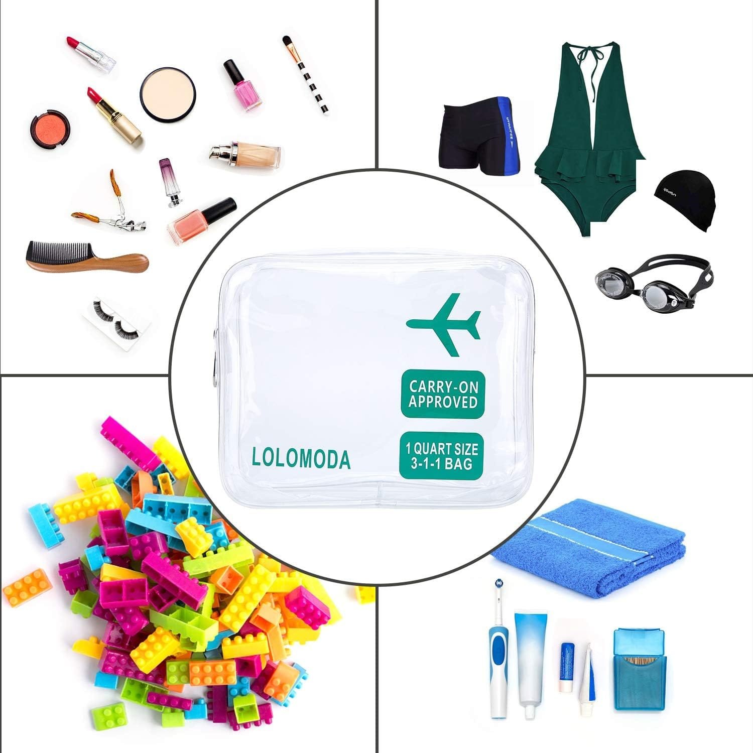 Kit de Aseo Transparente de 2 Piezas, Kit de Viaje para el avión, Conjunto de Viaje en Equipaje de Mano, Bolsa de cosméticos para Hombres y Mujeres TSA Bolsa de Transporte Conforme a la Norma - Imagen 4