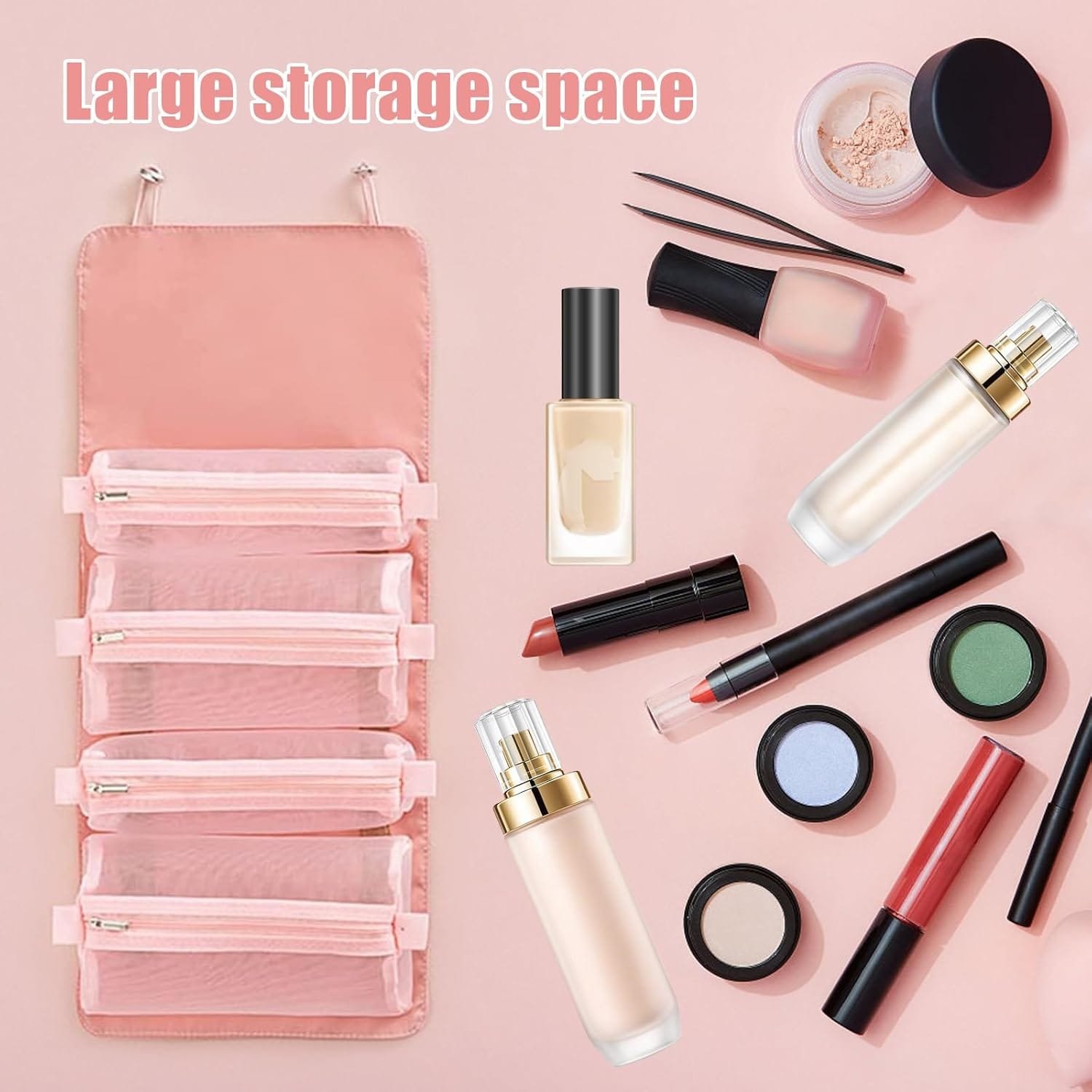 RTRTGS 1pc 4 en 1 Neceser Viaje Colgante,Desmontables Enrollables Bolsa Impermeable con 4 Compartimentos Visibles con Cremallera Poner Cosméticos,Artículos Tocador,Mujer Viaje Cosas Necesarias - Imagen 4