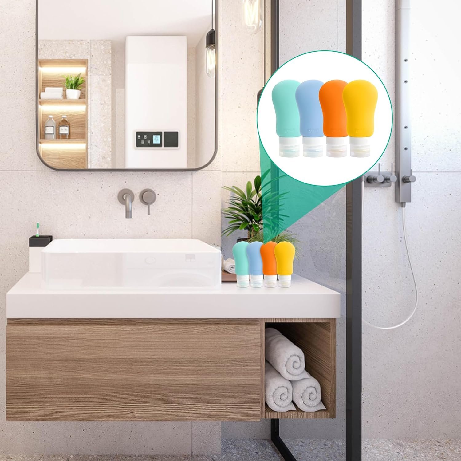 Qtuie Botellas de Viaje Silicona 4 Pack Botes Viaje Rellenables 100ml Botella Dispensadora Frascos de Viaje de Portátil Envases de Viaje Set para Avión Champu Liquidos Lociones y Artículos de Tocador - Imagen 7