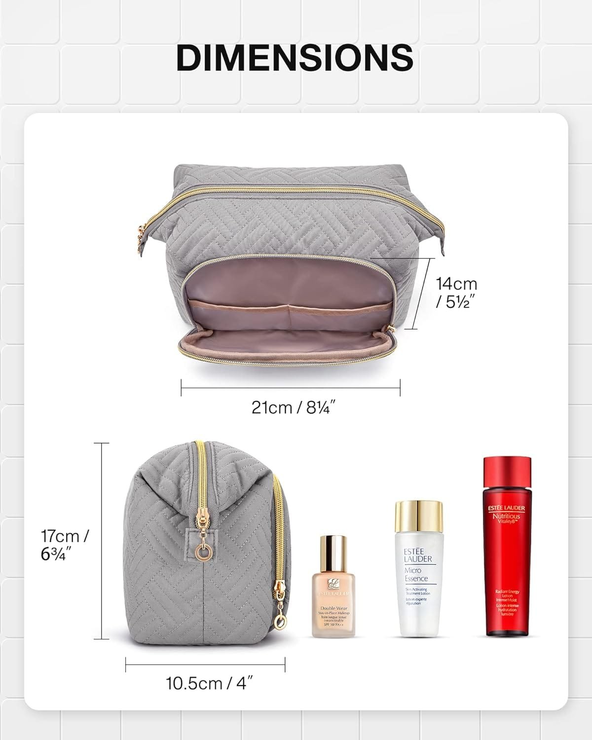 BAGSMART Bolsa de maquillaje de viaje, bolsa de cosméticos, organizador de maquillaje, bolsa grande de apertura ancha para mujer, monedero para artículos de tocador, accesorios, pinceles, gris - Imagen 5