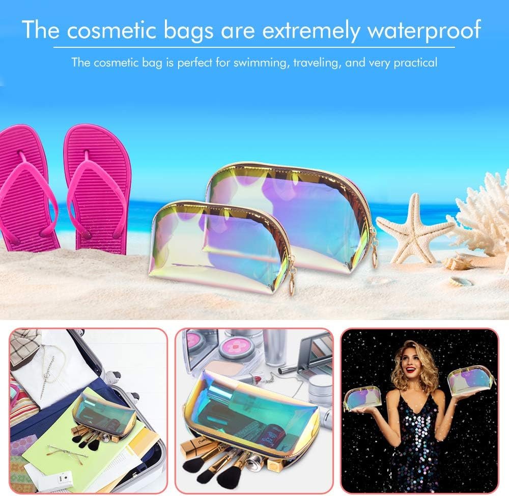 KBNIAN 2pcs Bolsa de Maquillaje Holográfica Bolsa de Cosméticos de TPU Impermeable Bolsas de Aseo Multicolor Neceser de Maquillaje de Viaje Portátil con Cremallera para Artículo de Tocador Mujer Niña - Imagen 6