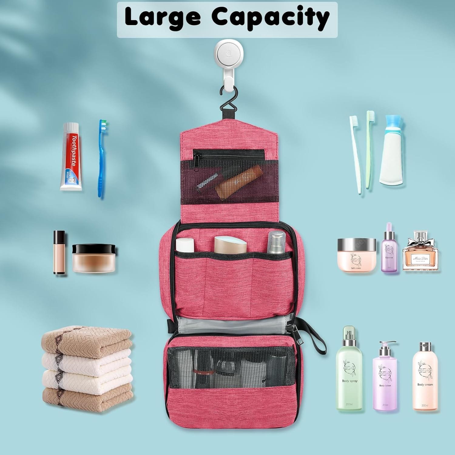 Simpolor Neceser de aseo, bolsa de aseo colgante para mujer, organizador de cultura de viaje impermeable con gancho estable, bolsa de cosméticos compacta portátil para mujer y hombre, bolsa de - Imagen 5