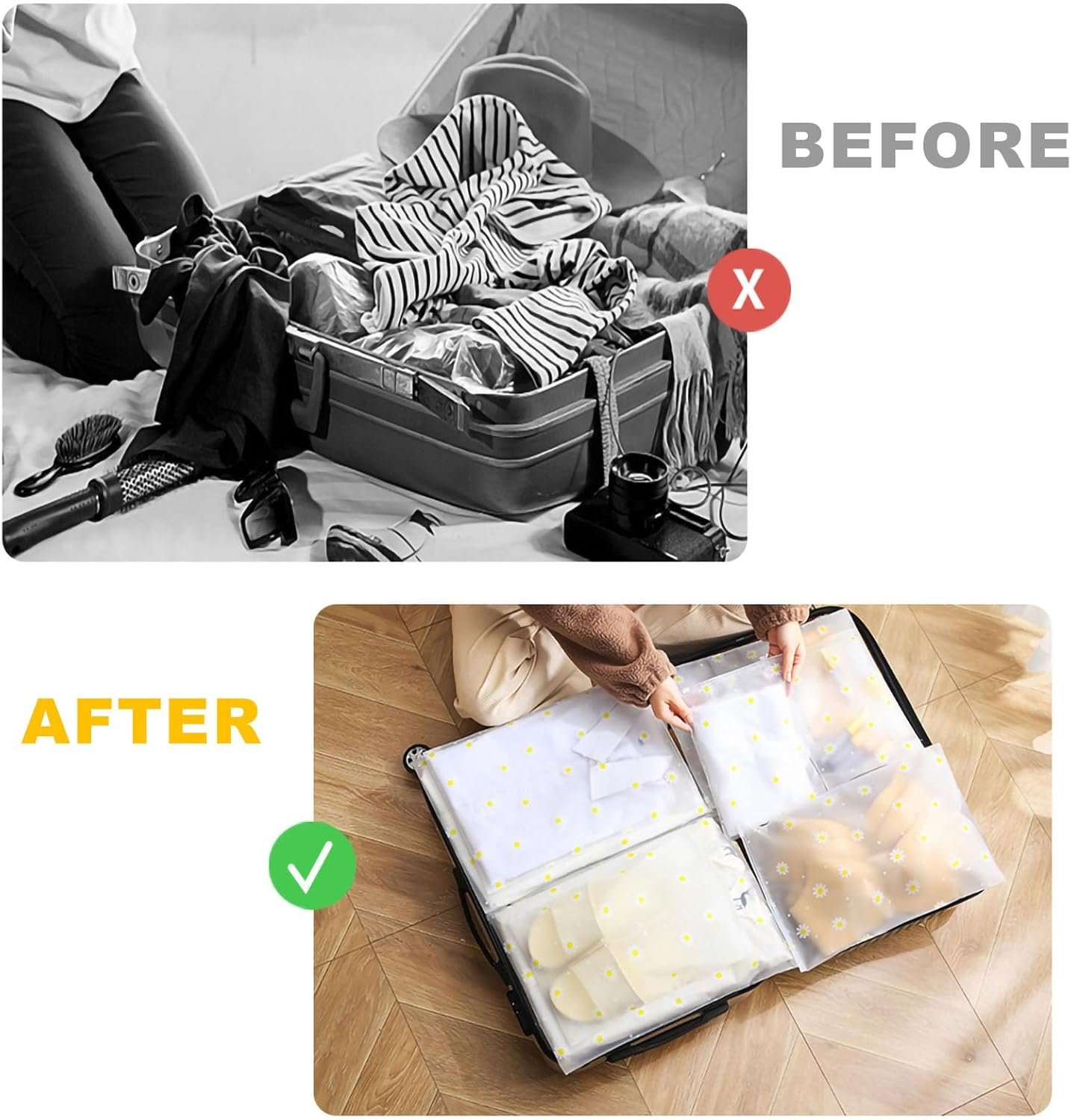 KEYRI 20 Piezas Bolsas de Almacenamiento de Viaje para Guardar Ropa Organizadores de Embalaje de Viaje Ziplock Reutilizable de Transparente para Almacenar Bragas Zapatos Cosmético (Floral) - Imagen 3