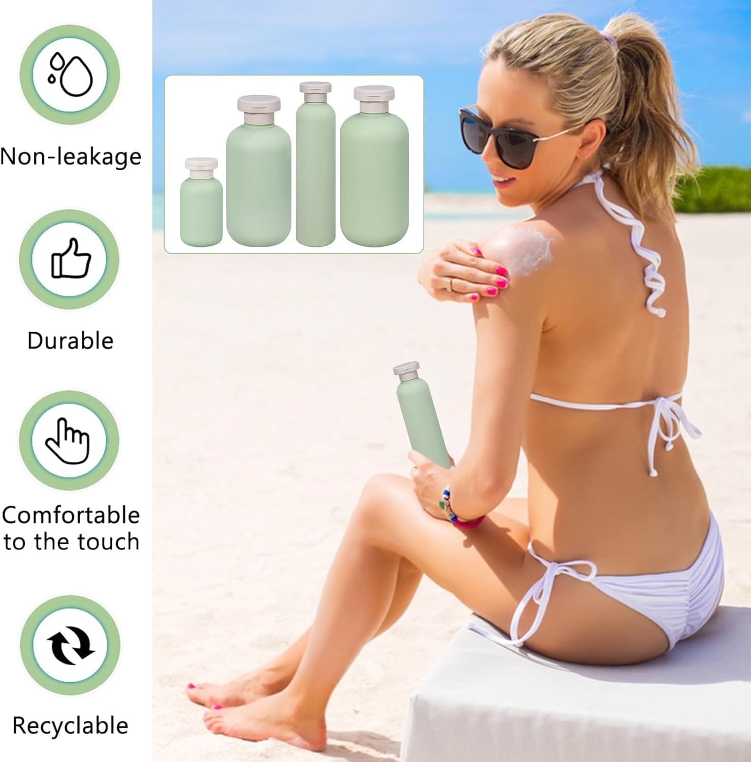 Botellas de Viaje Rellenables 100ML/200ML/260ML/300ML,Forreen 4 Piezas Botes Viaje Rellenables Portátil Exprimible Plástico Contenedores de Viaje para Champú,Cremas,Loción y Acondicionador - Imagen 4