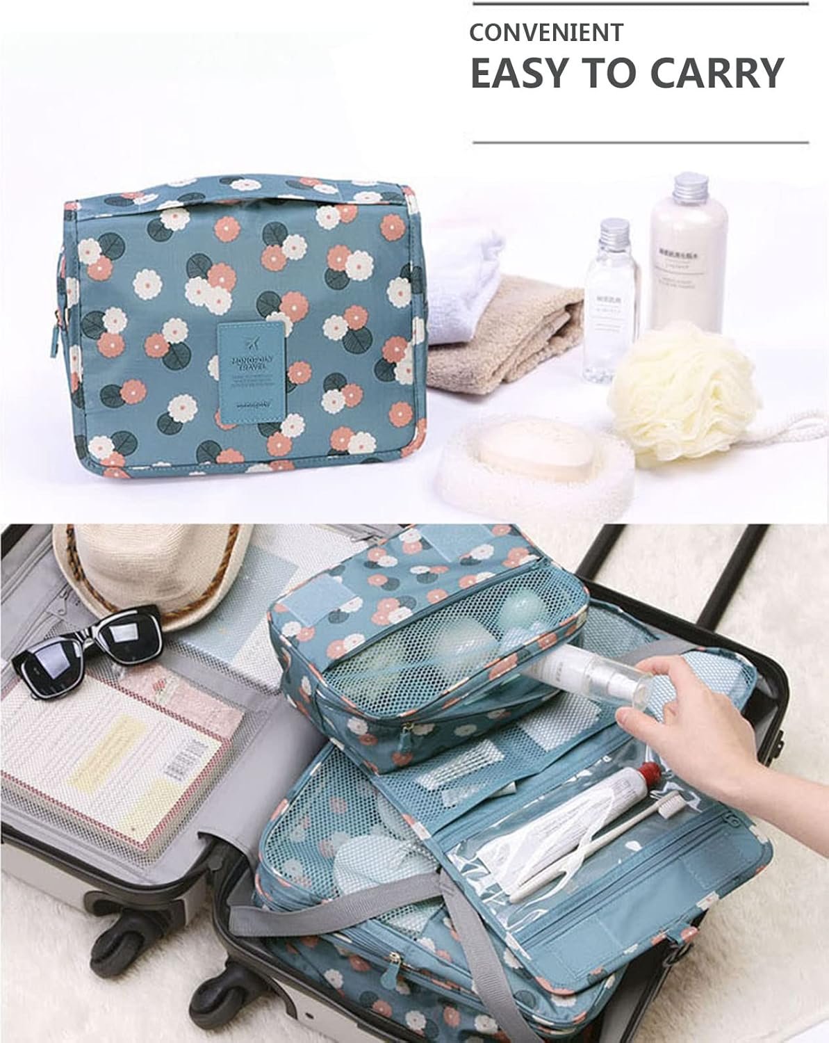Neceser Maquillaje Viaje Impermeable y Colgante para Mujer Niña Hombre Bolsa de Aseo Kit de Aseo Viaje Estuche Organizador con Gancho,Viaje. Excursión. Baño. - Imagen 4