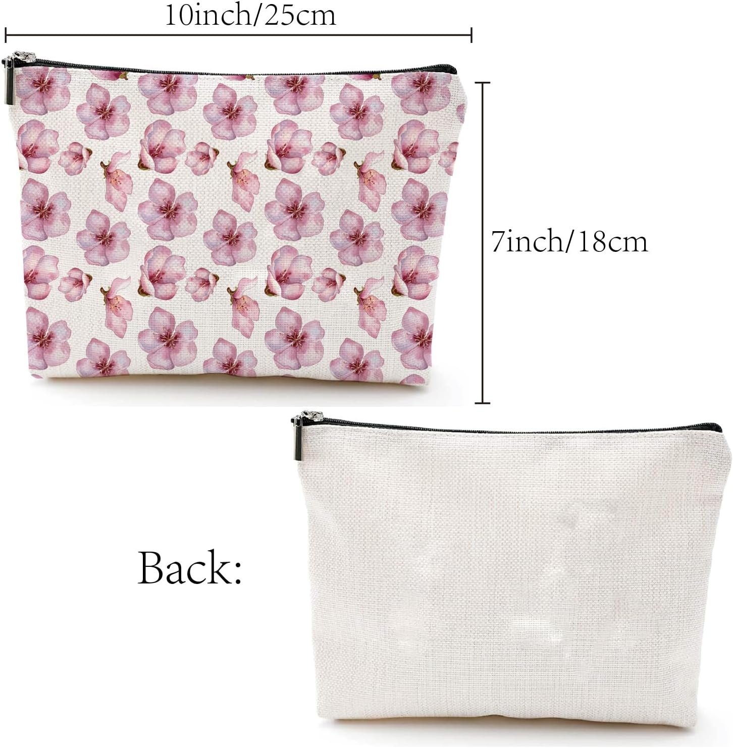 CREATCABIN Sakura Bolsas Maquillaje Bolsa Cosméticos Lona Flor Floral Estuche Multiusos Bolígrafos Bolsas Cremallera Artículos Tocador Bolsa Grande Viaje Regalo para Mujeres Agradecimiento 25x18cm - Imagen 2