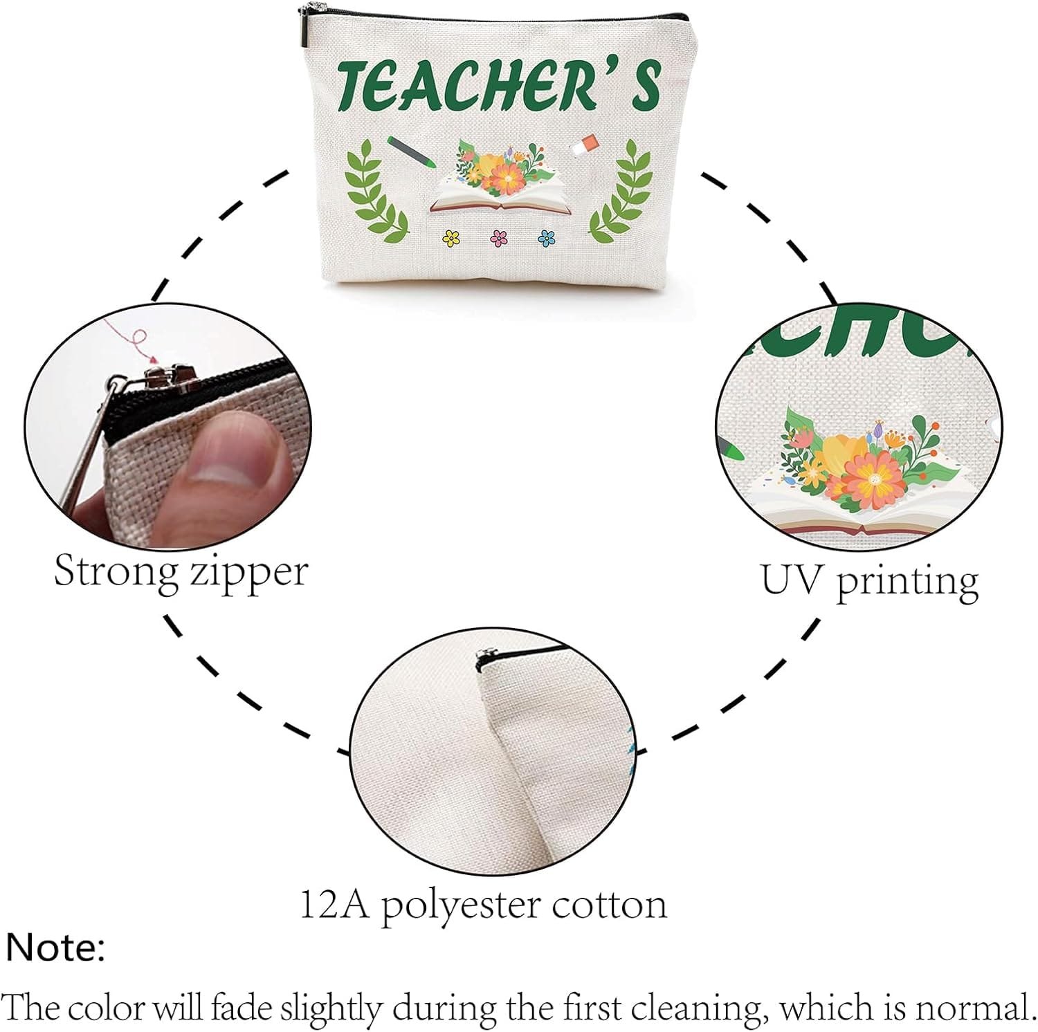 CREATCABIN Bolsa Cosméticos Lona Maestros Bolsas Maquillaje Díal Maestro Multifunción Pequeña Bolsa Cremallera Regalos Mujeres Artículos Tocador Viaje para Tarjeta Lápiz Regalo Navidad 25x18cm - Imagen 4