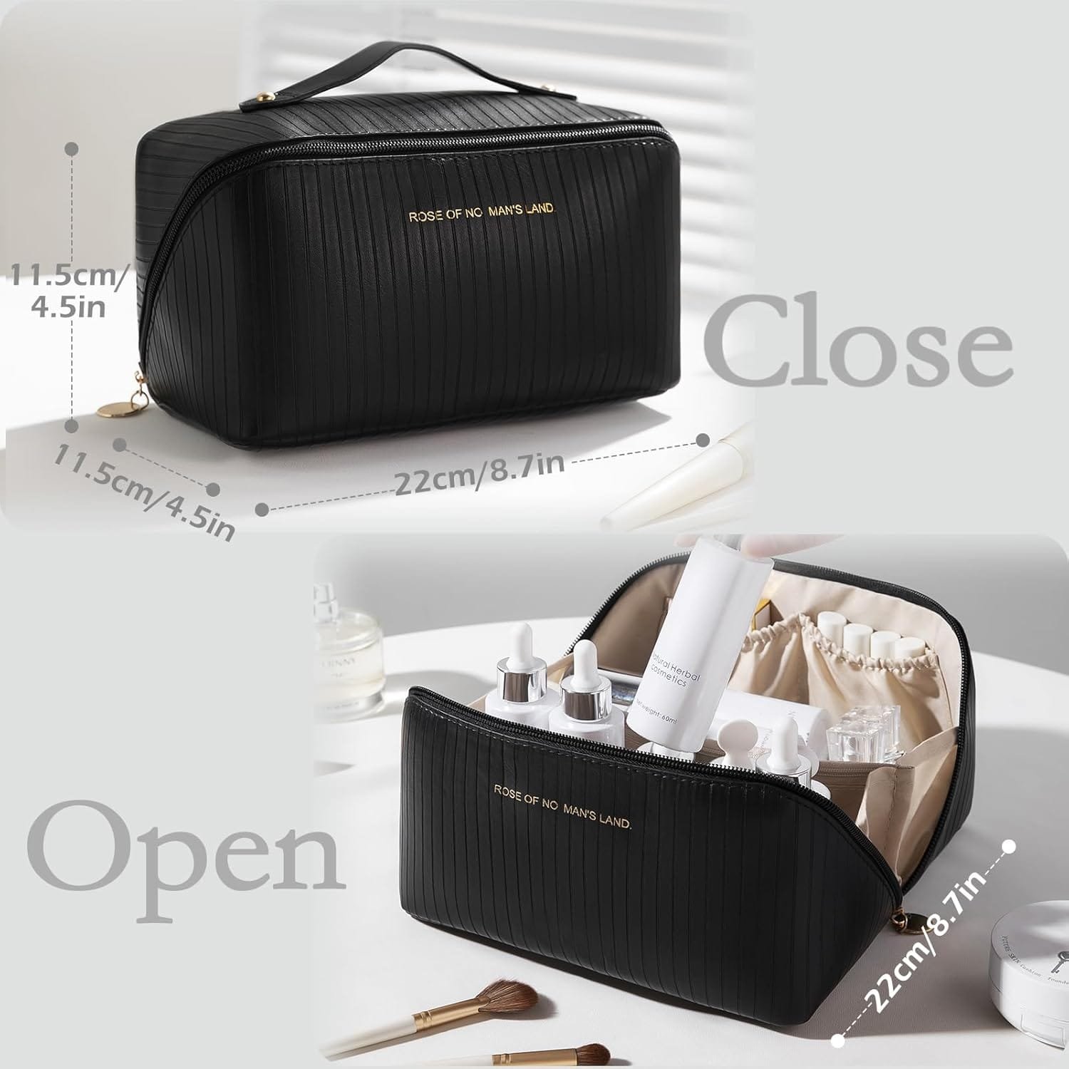 GeeRic Bolsa de Cosméticos de Viaje,Neceser de Maquillaje de Gran Capacidad, Portátil Neceser Neceser Viaje Mujer Multifuncional Organizador con Compartimentos de Maquillaje(Negro) - Imagen 2