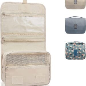 Neceser para colgar, bolsa de aseo plegable, bolsa de aseo de viaje plegable con asa, bolsa de lavado para hombres y mujeres, beige, large, Neceser