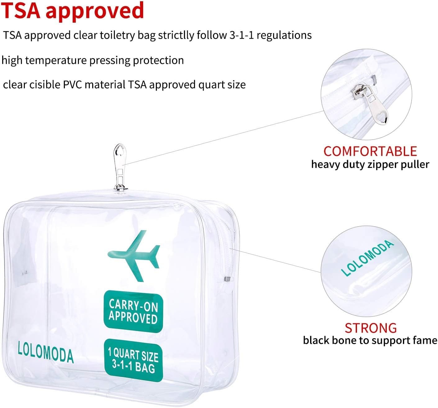 Kit de Aseo Transparente de 2 Piezas, Kit de Viaje para el avión, Conjunto de Viaje en Equipaje de Mano, Bolsa de cosméticos para Hombres y Mujeres TSA Bolsa de Transporte Conforme a la Norma - Imagen 3