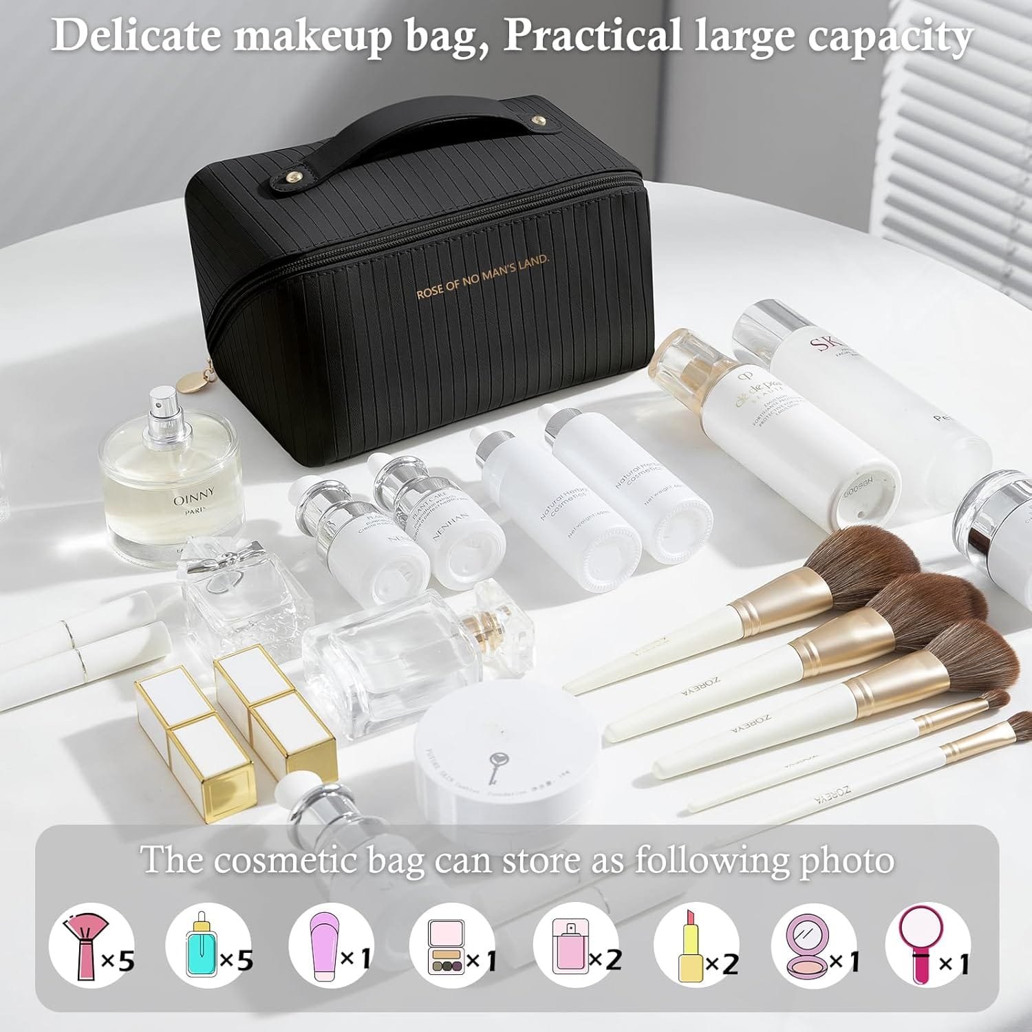 GeeRic Bolsa de Cosméticos de Viaje,Neceser de Maquillaje de Gran Capacidad, Portátil Neceser Neceser Viaje Mujer Multifuncional Organizador con Compartimentos de Maquillaje(Negro) - Imagen 3