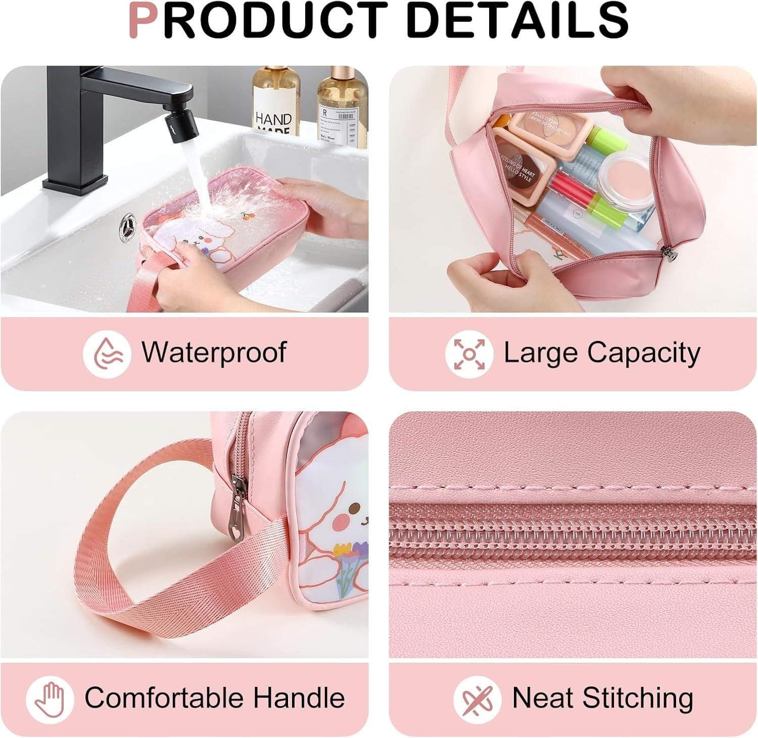 Boobeen Bolsa de Cosméticos Impermeable, Bolsa de Maquillaje de Viaje con Cremallera Transparente, Organizador de Cosméticos Multiusos para Viaje, Bolsas de Maquillaje Bolsas de Artículos de Baño - Imagen 2