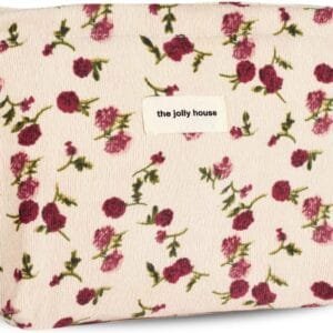 Fycyko Neceser de lona con estampado de pana, bolso pequeño con cremallera, estuche organizador de artículos de tocador, maquillaje, accesorios de viaje para mujeres y niñas, Rosa beige, Bolsa de