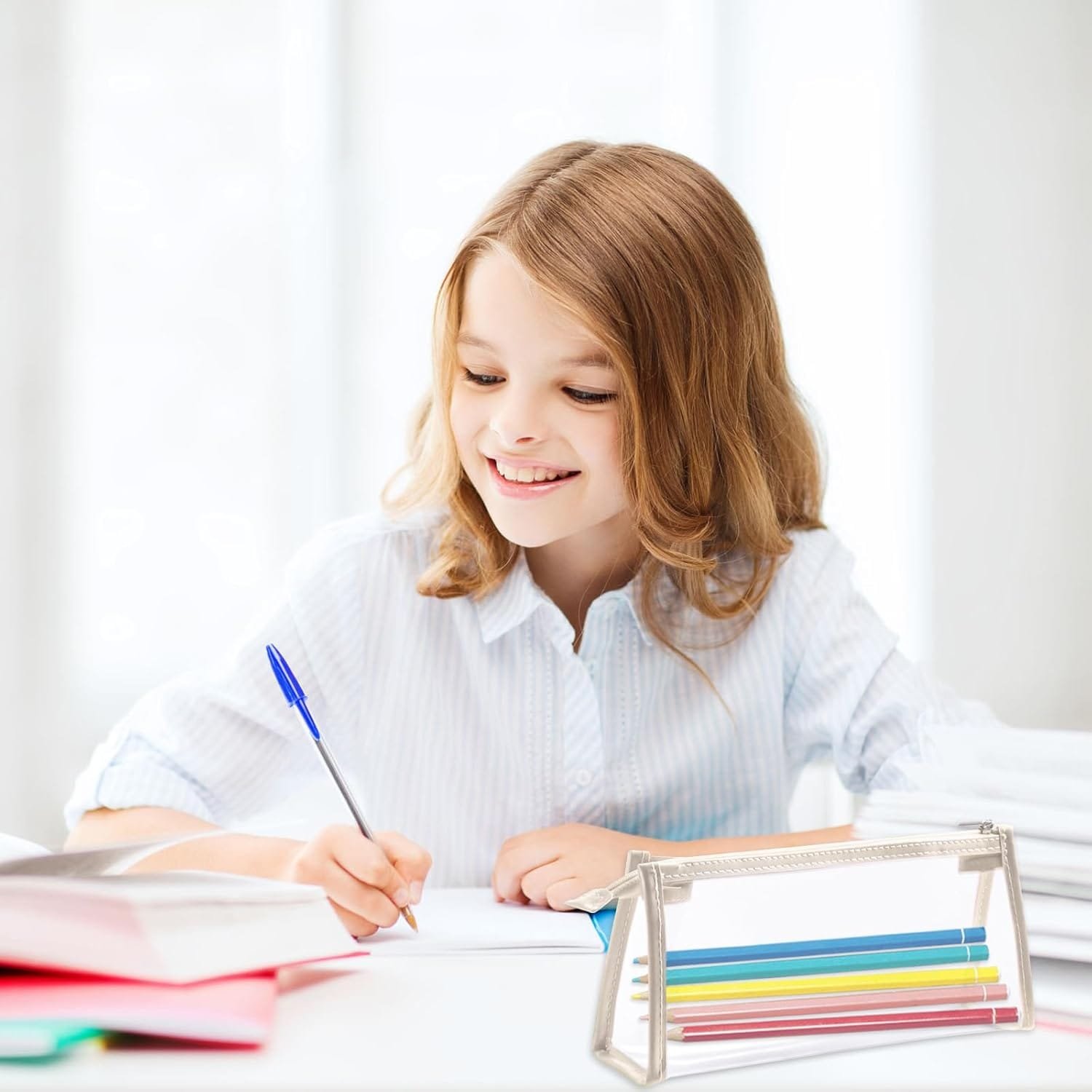 Bolsa De Papelería, Bolsa de Papelería Impermeable Transparente, Bolsa de Cosméticos Puede Contener Material Escolar, Cosméticos, Artículos de Papelería y Accesorios de Viaje - Imagen 8