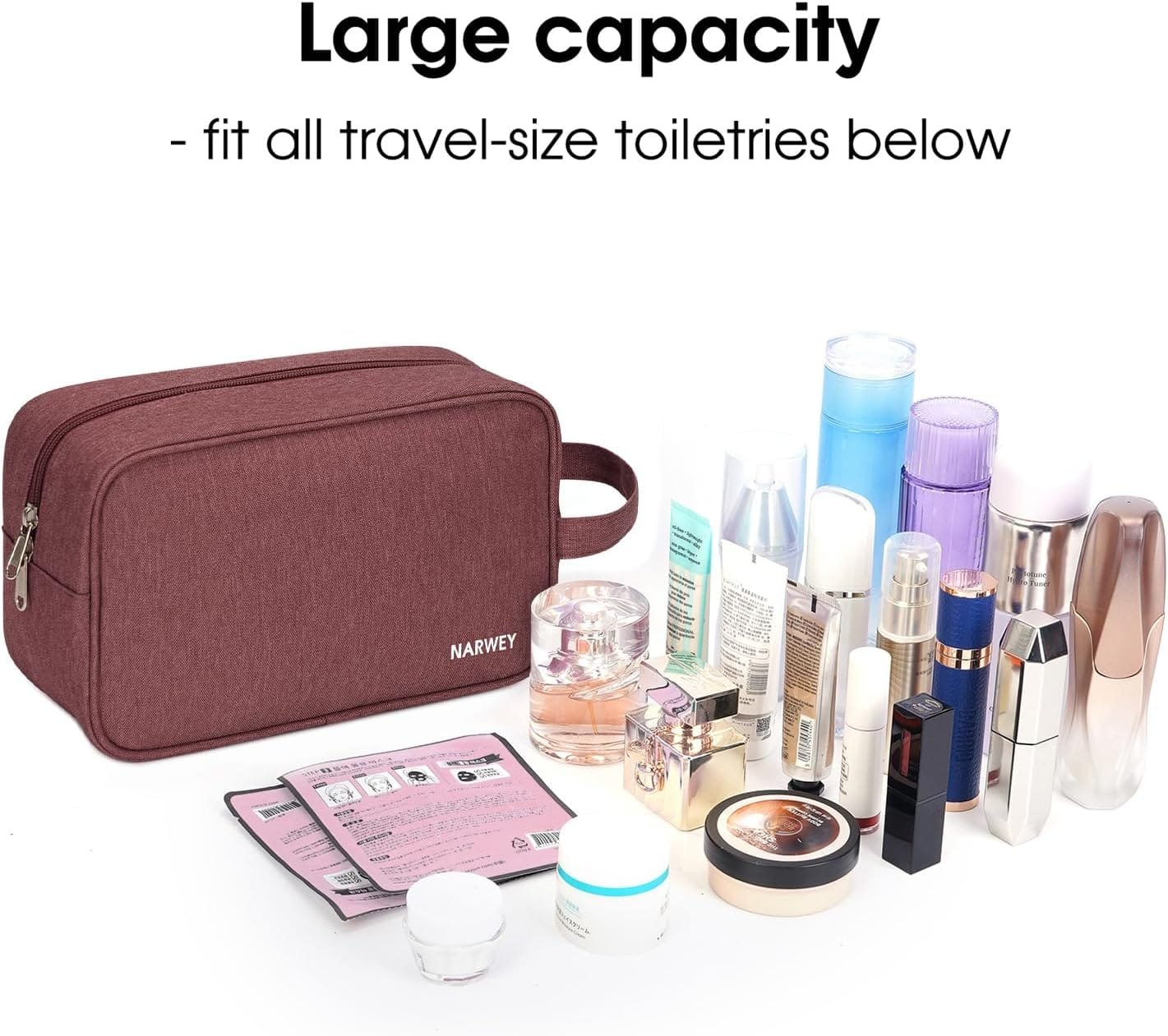 Narwey Bolsa de Aseo Neceser Viaje Mujer Kit de Viaje Bolsa de Maquillaje Organizador para Artículos de Tocador Accesorios Cosméticos(Rojo Granate) - Imagen 3