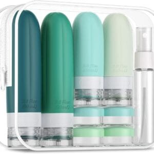 Gemice Juego de 16 botellas de viaje, aprobadas por CAA, recipientes de silicona a prueba de fugas para artículos de tocador, accesorios recargables de 60 ml y 90 ml para acondicionador, champú,