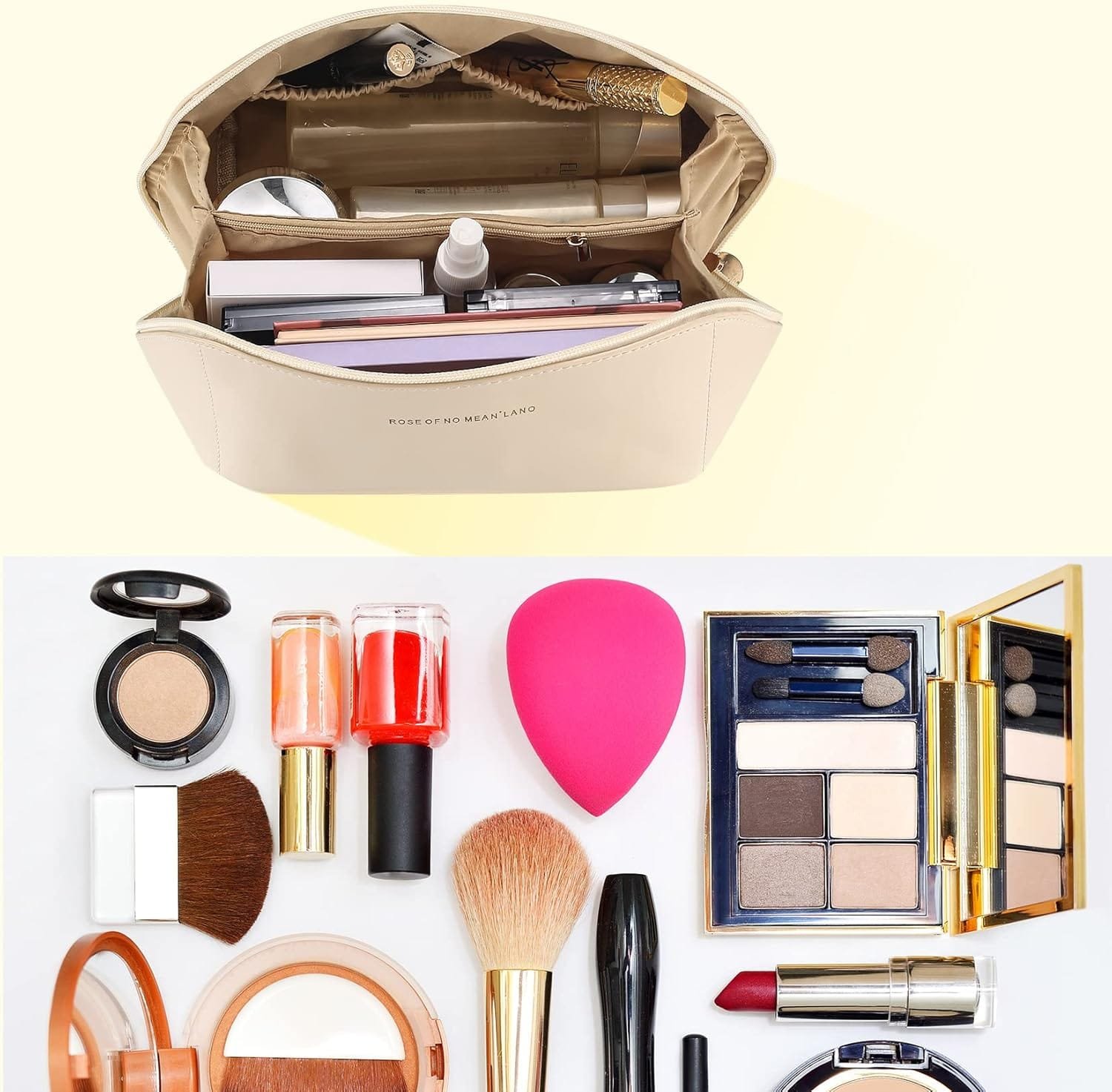 Bolsa de Maquillaje de Viaje, Bolsa de cosméticos de Cuero portátil Impermeable con Gran Capacidad, Mango y Cremallera para artículos de tocador, Maquillaje - Blanco - Imagen 3