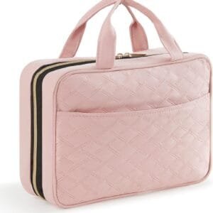 Lifewit Neceser de Viaje, Bolso de Maquillaje Grande, Organizador de Viaje para Mujer con Asas, Neceser de Viaje Interior Transparente con Gancho, Guarda Frascos, Accesorios, Mediano, Rosa