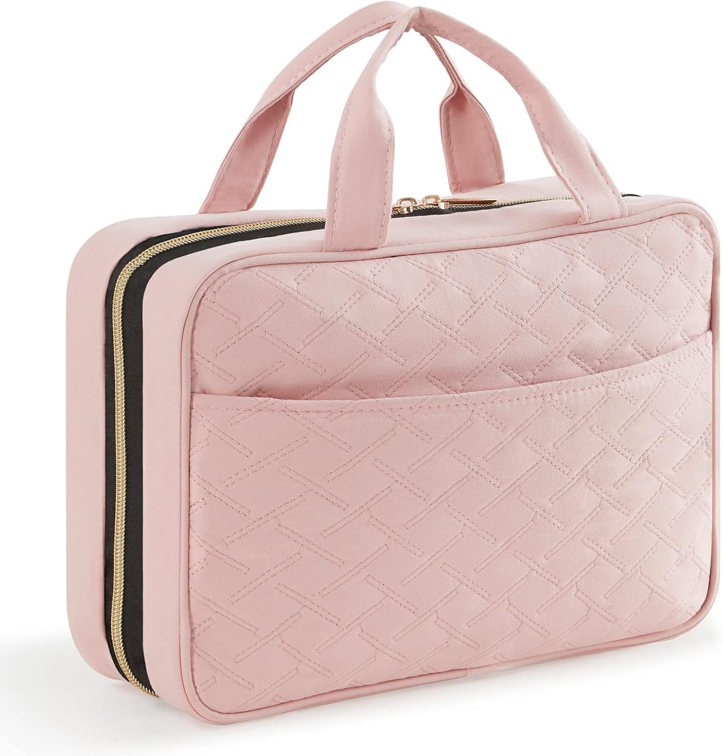 Lifewit Neceser de Viaje, Bolso de Maquillaje Grande, Organizador de Viaje para Mujer con Asas, Neceser de Viaje Interior Transparente con Gancho, Guarda Frascos, Accesorios, Mediano, Rosa