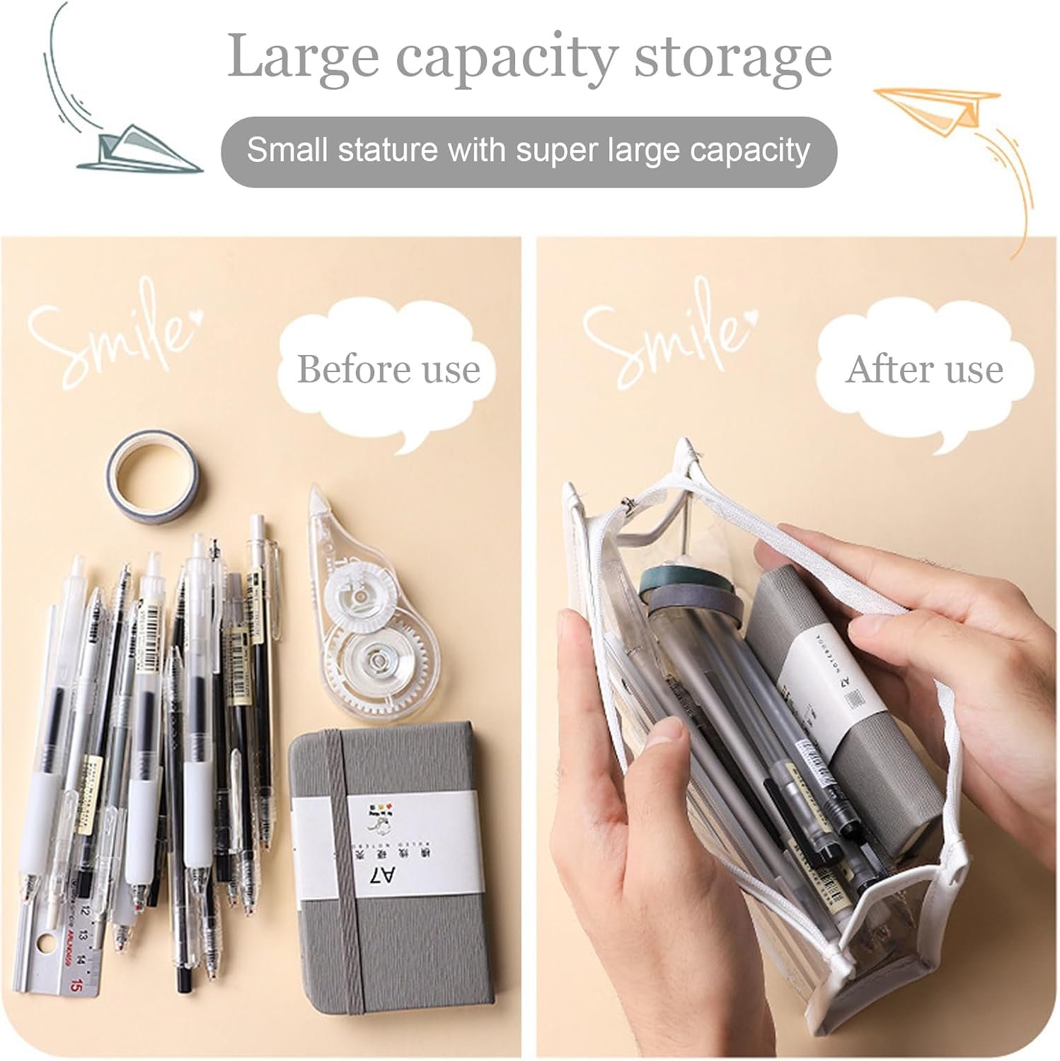 Bolsa De Papelería, Bolsa de Papelería Impermeable Transparente, Bolsa de Cosméticos Puede Contener Material Escolar, Cosméticos, Artículos de Papelería y Accesorios de Viaje - Imagen 5