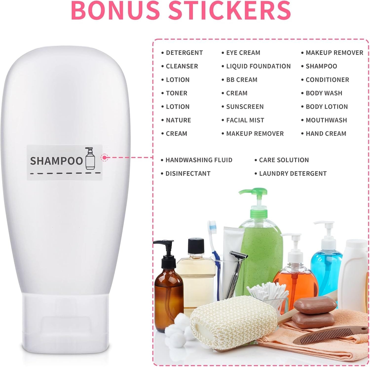 Thinp 4 Pcs Botellas de Viaje Botellas para Rellenar Artículos de Baño Set de Botellas Cosméticas Pequeñas Botellas de Plástico Contenedor de Viaje, para Champú Gel de Ducha Loción Gadgets - Imagen 5