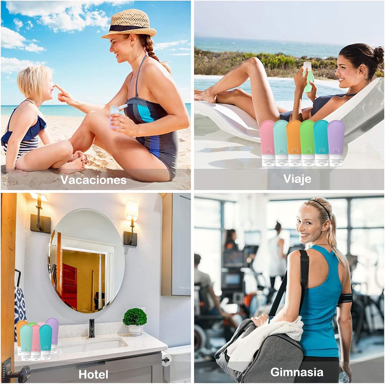 IraXpro Botellas de Viaje Silicona 4 Pack,90ml,BPA Free,Aprobado por la TSA Botes Viaje Rellenado Juego a Prueba de Fugas,Accesorios de Viaje para Champús,Acondicionador,Loción y Artículos de Tocador - Imagen 2