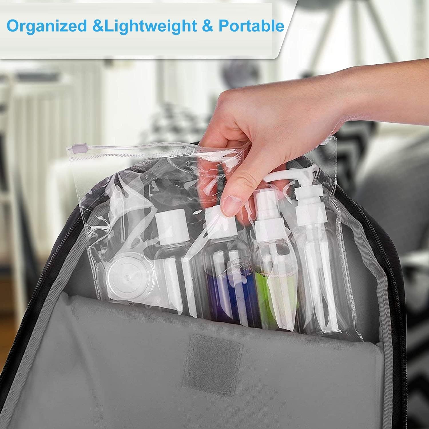 Juego de 9 botellas de viaje a prueba de fugas, rellenables, pequeñas botellas de plástico vacías para cosméticos y artículos de tocador de viaje - Imagen 6