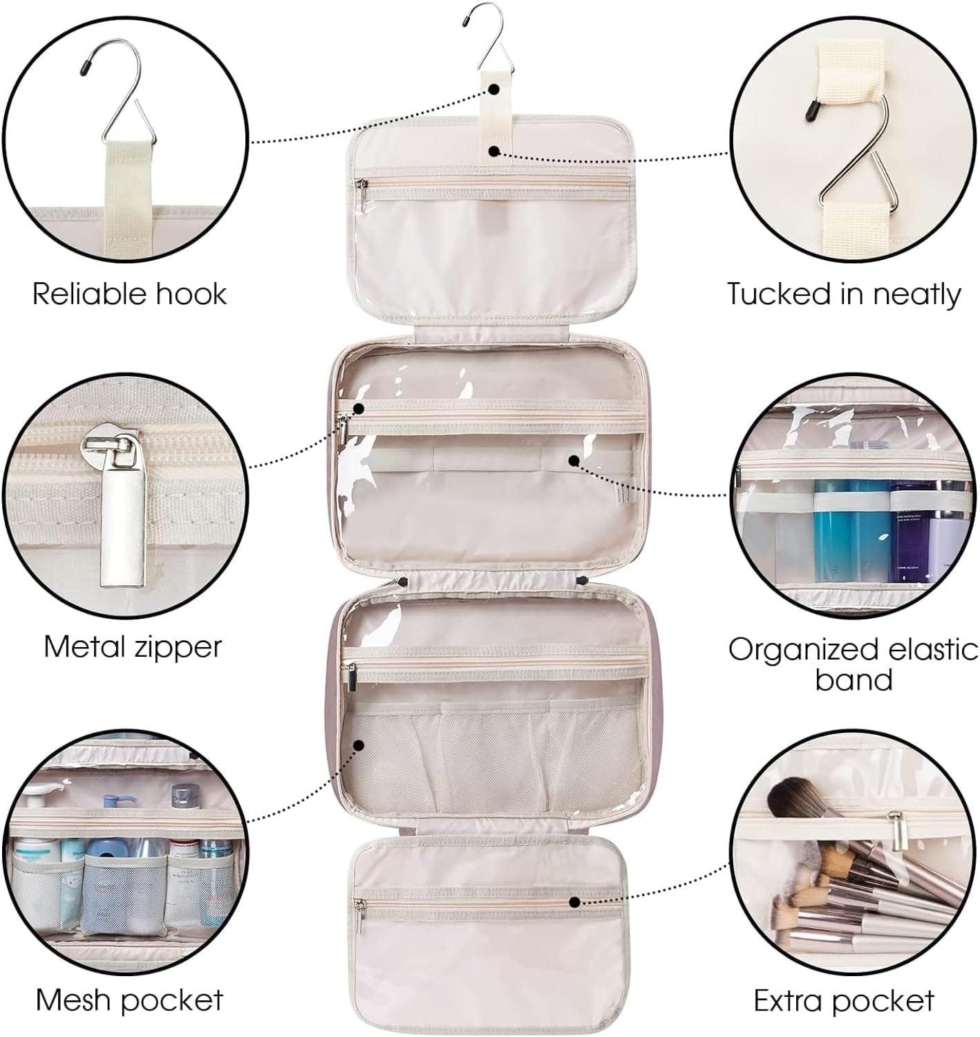 Narwey Bolsa de Aseo Bolsa de Maquillaje de Viaje Organizador de Cosmético Neceser Maquillaje para Mujeres y Niñas - Imagen 5