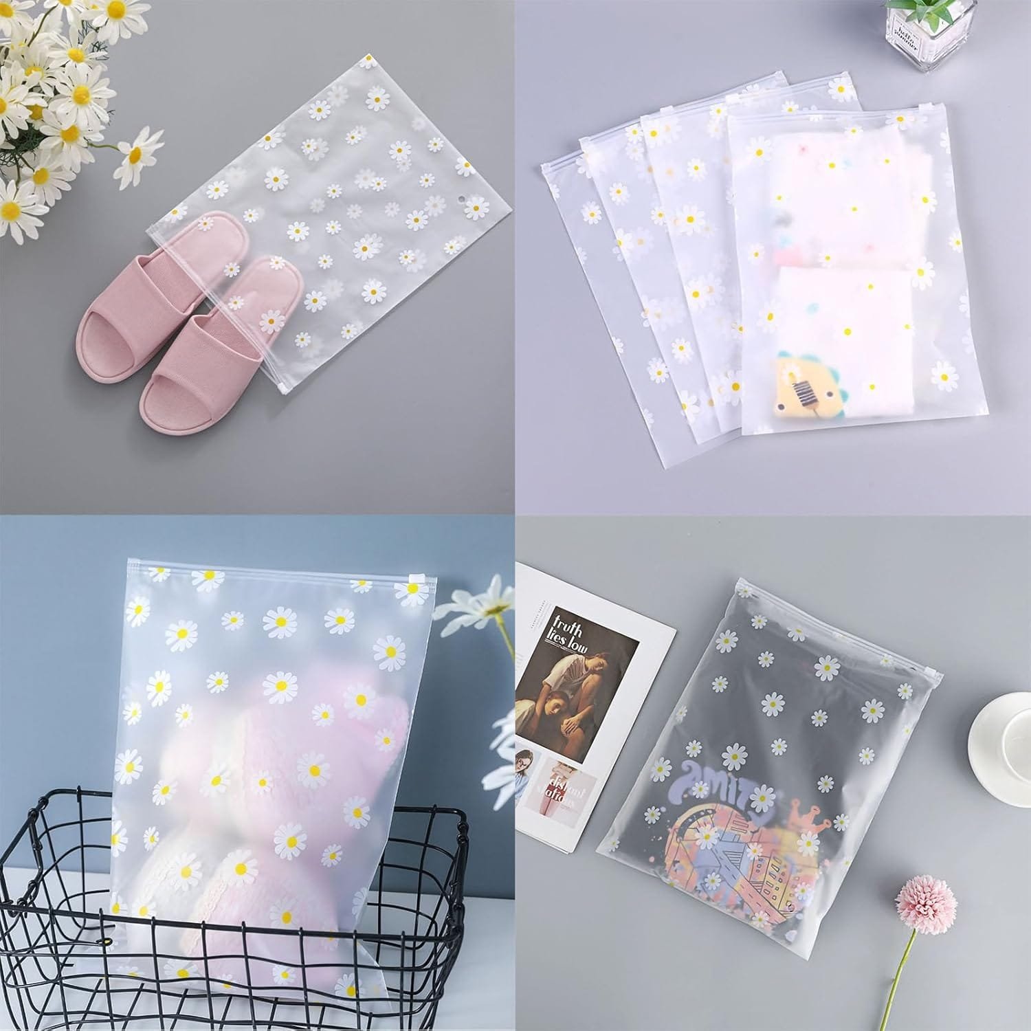 KEYRI 20 Piezas Bolsas de Almacenamiento de Viaje para Guardar Ropa Organizadores de Embalaje de Viaje Ziplock Reutilizable de Transparente para Almacenar Bragas Zapatos Cosmético (Floral) - Imagen 7