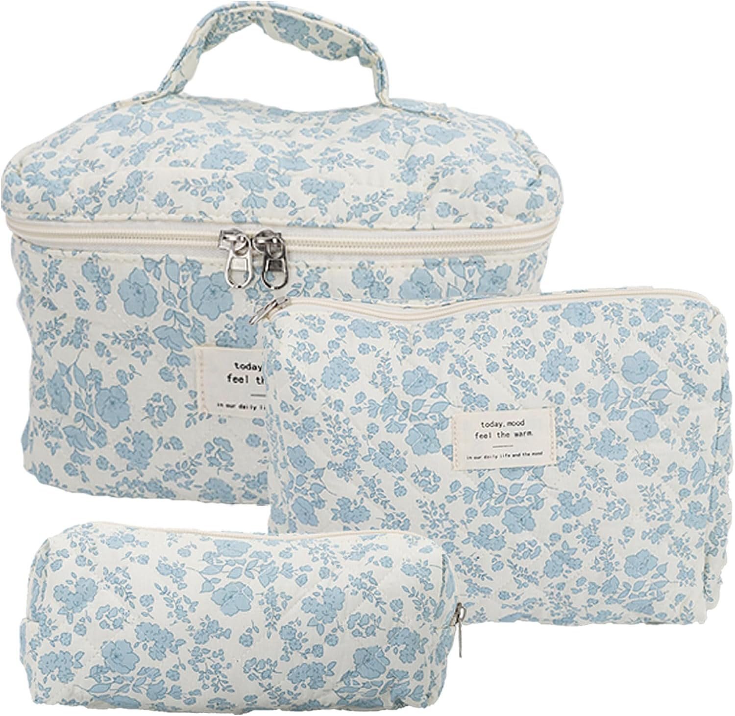 Yallmie Neceser de viaje de 3 piezas, bolsa de aseo floral, bolsa de maquillaje floral, bolsa de viaje para artículos de tocador, bolsas de aseo estéticas para mujeres, bolsas de viaje para artículos