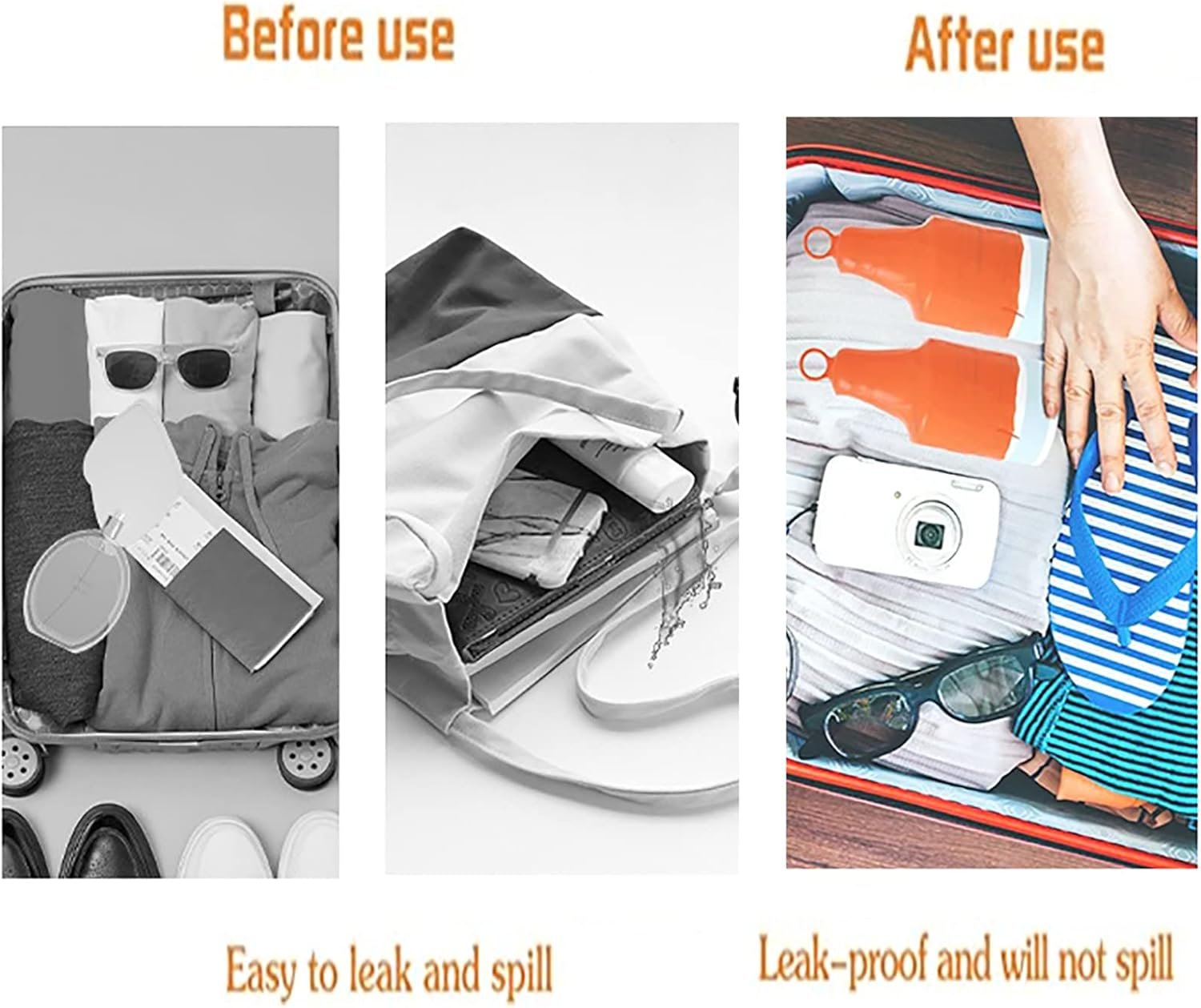 8 Piezas Fundas a Prueba de Fugas Viajes,Funda Elástica a Prueba de Fugas para Viajes al aire Libre,Accesorio de Viaje Reutilizable Funda Protectora para Artículos de Tocador Estándar - Imagen 4