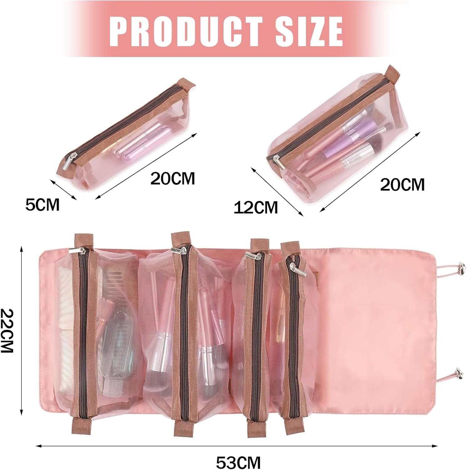 RTRTGS 1pc 4 en 1 Neceser Viaje Colgante,Desmontables Enrollables Bolsa Impermeable con 4 Compartimentos Visibles con Cremallera Poner Cosméticos,Artículos Tocador,Mujer Viaje Cosas Necesarias - Imagen 2