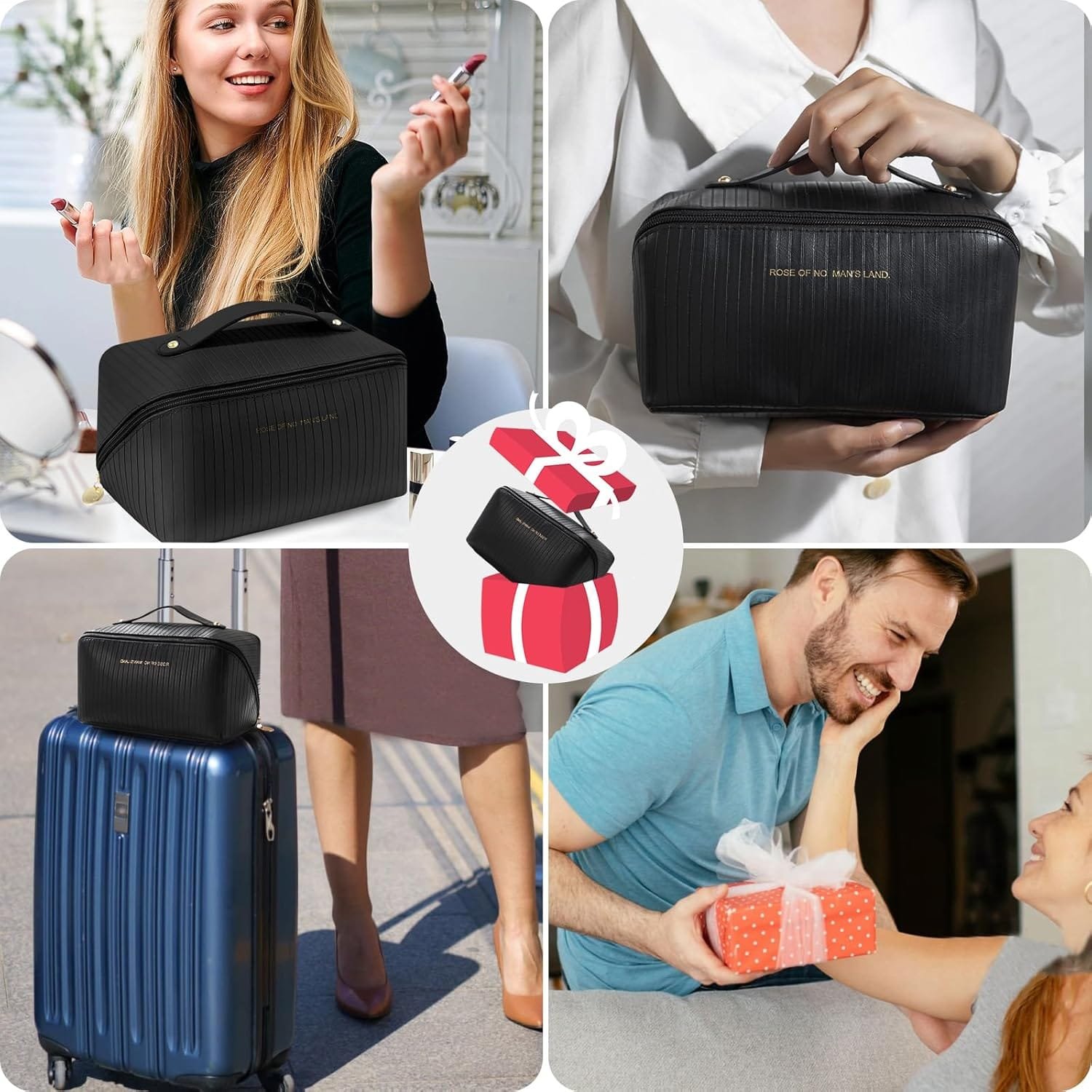 GeeRic Bolsa de Cosméticos de Viaje,Neceser de Maquillaje de Gran Capacidad, Portátil Neceser Neceser Viaje Mujer Multifuncional Organizador con Compartimentos de Maquillaje(Negro) - Imagen 6