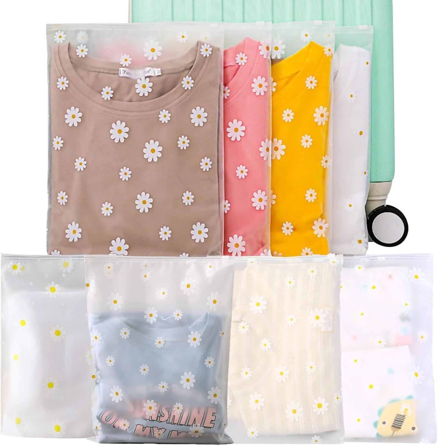 KEYRI 20 Piezas Bolsas de Almacenamiento de Viaje para Guardar Ropa Organizadores de Embalaje de Viaje Ziplock Reutilizable de Transparente para Almacenar Bragas Zapatos Cosmético (Floral)