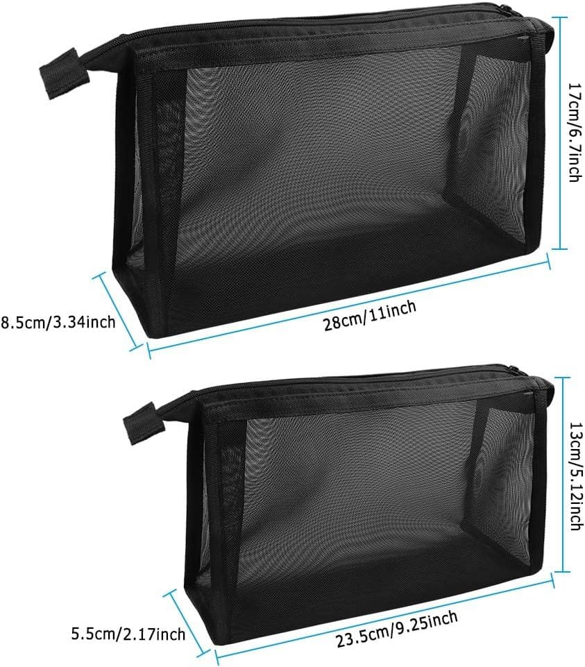 Bolsa de Artículos de Tocador de Viaje, 2 Bolsas de Almacenamiento de Maquillaje con Cremallera, Bolsa de Cosméticos de Malla para Almacenar Artículos de Tocador Cosméticos (Negro) - Imagen 5