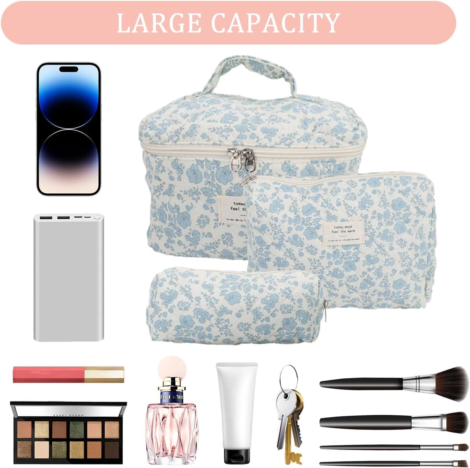 Yallmie Neceser de viaje de 3 piezas, bolsa de aseo floral, bolsa de maquillaje floral, bolsa de viaje para artículos de tocador, bolsas de aseo estéticas para mujeres, bolsas de viaje para artículos - Imagen 8