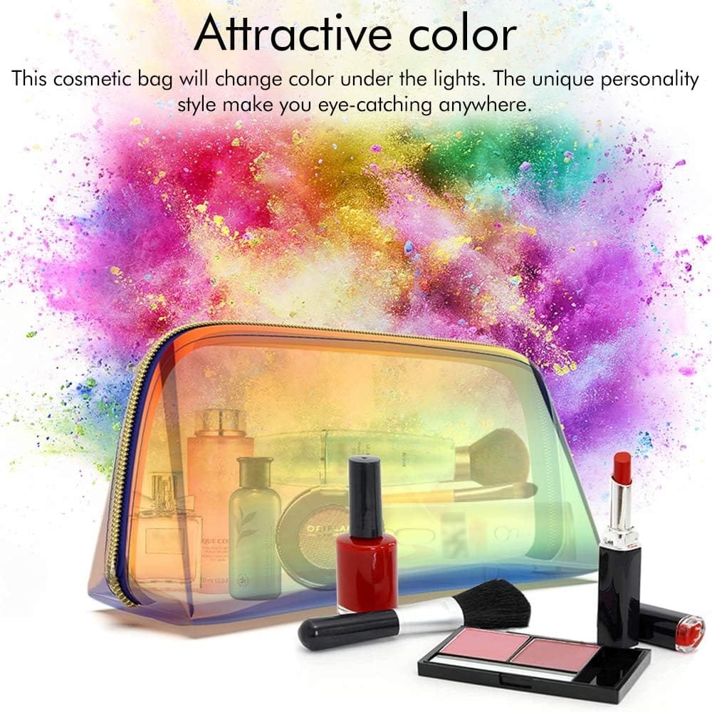 KBNIAN 2pcs Bolsa de Maquillaje Holográfica Bolsa de Cosméticos de TPU Impermeable Bolsas de Aseo Multicolor Neceser de Maquillaje de Viaje Portátil con Cremallera para Artículo de Tocador Mujer Niña - Imagen 3
