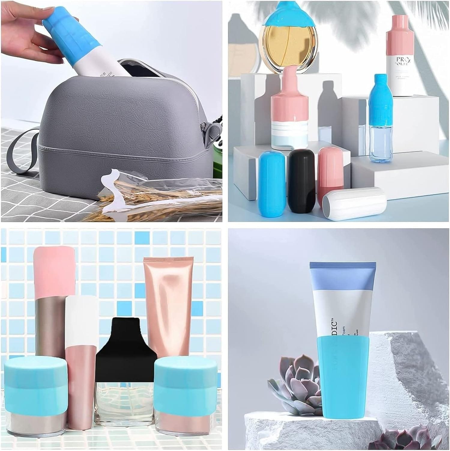 8 Fundas para Botellas de Silicona de Viaje, artículos de tocador para protección de Fugas, Funda elástica para Viajes al Aire Libre, Accesorios de Viaje Reutilizables para champú Gel - Imagen 6