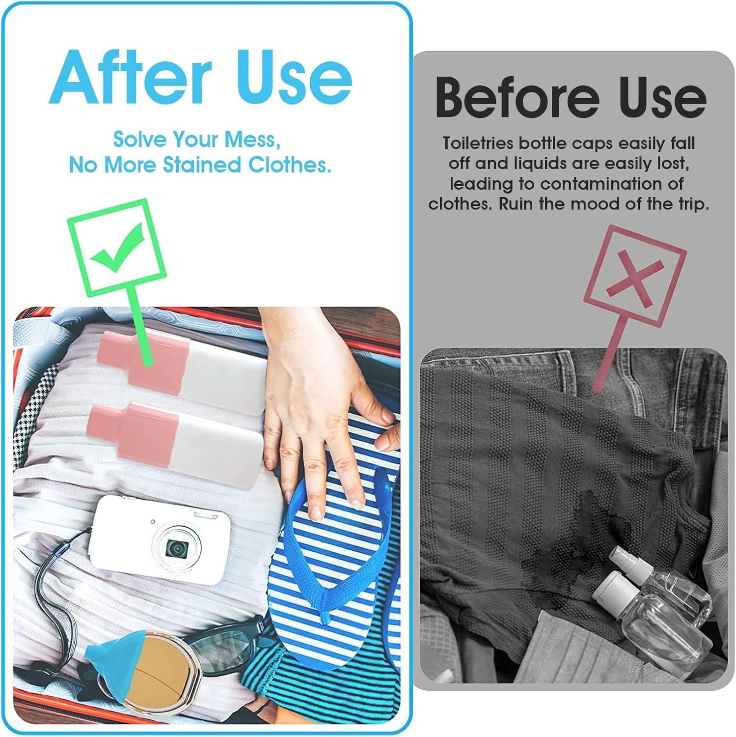 8 Fundas para Botellas de Silicona de Viaje, artículos de tocador para protección de Fugas, Funda elástica para Viajes al Aire Libre, Accesorios de Viaje Reutilizables para champú Gel - Imagen 4