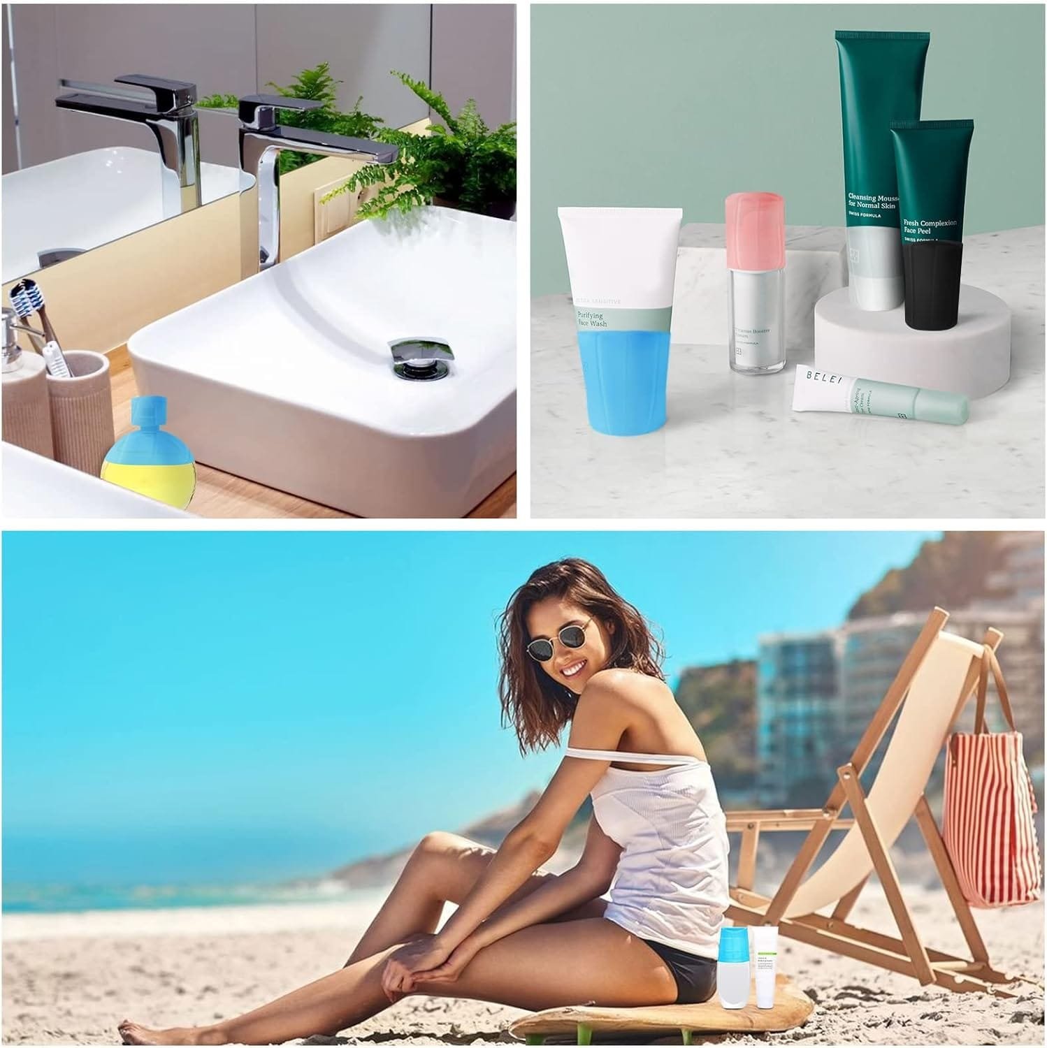 8 Fundas para Botellas de Silicona de Viaje, artículos de tocador para protección de Fugas, Funda elástica para Viajes al Aire Libre, Accesorios de Viaje Reutilizables para champú Gel - Imagen 7