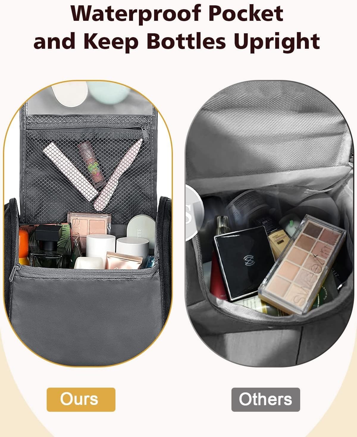 Neceser para Mujeres y Hombres, Bolsa de Maquillaje de Viaje Resistente al Agua con Gancho para Colgar, Bolsa organizadora de artículos de tocador de Viaje compacta - Imagen 3