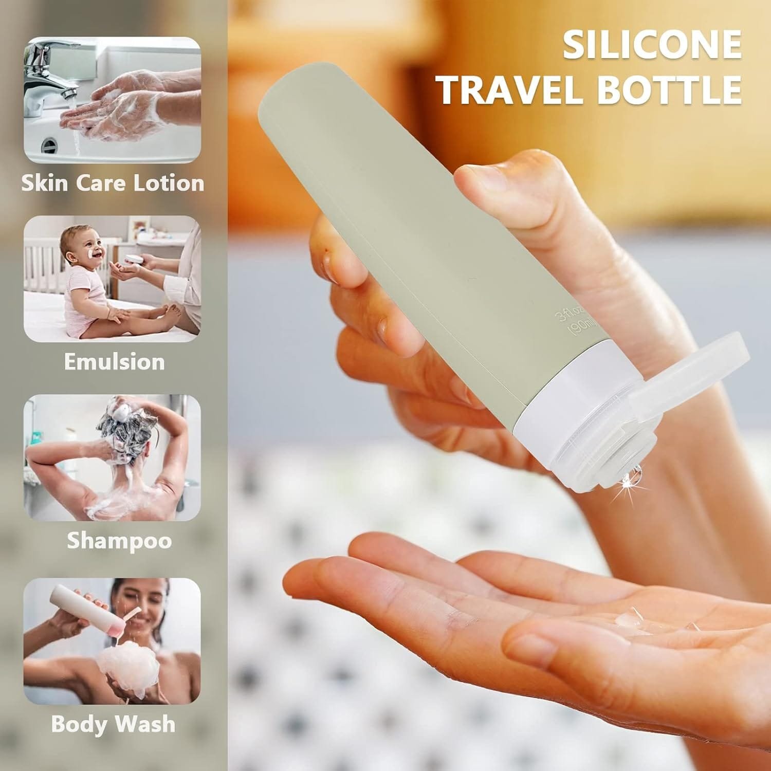 CHSEEO 4 Piezas Botellas de Viaje Bote de Silicona Contenedor de Viaje Recipientes Accesorios de Viaje para Líquidos Champú Loción Artículos de Tocador 90ml #3 - Imagen 5