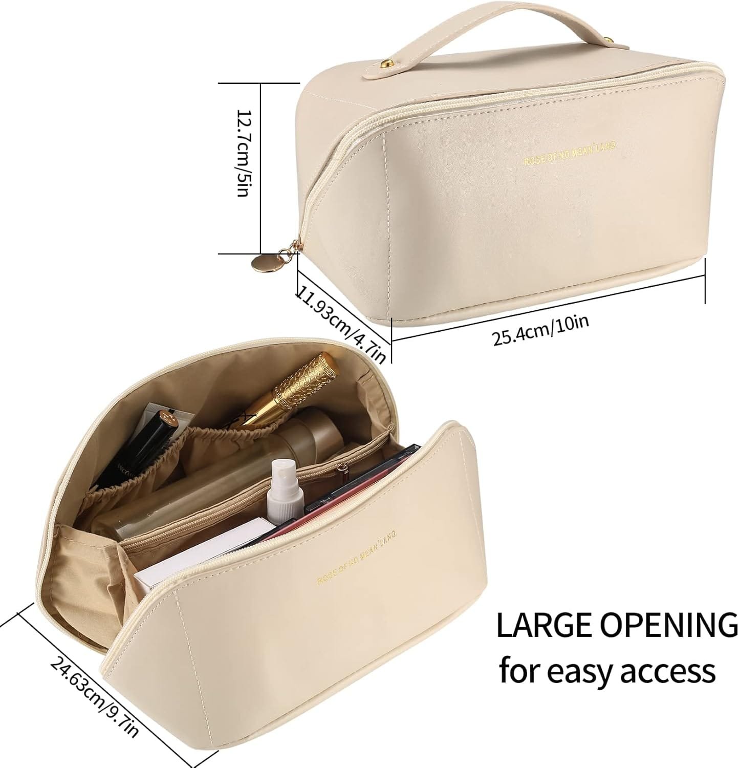 Bolsa de Maquillaje de Viaje, Bolsa de cosméticos de Cuero portátil Impermeable con Gran Capacidad, Mango y Cremallera para artículos de tocador, Maquillaje - Blanco - Imagen 2