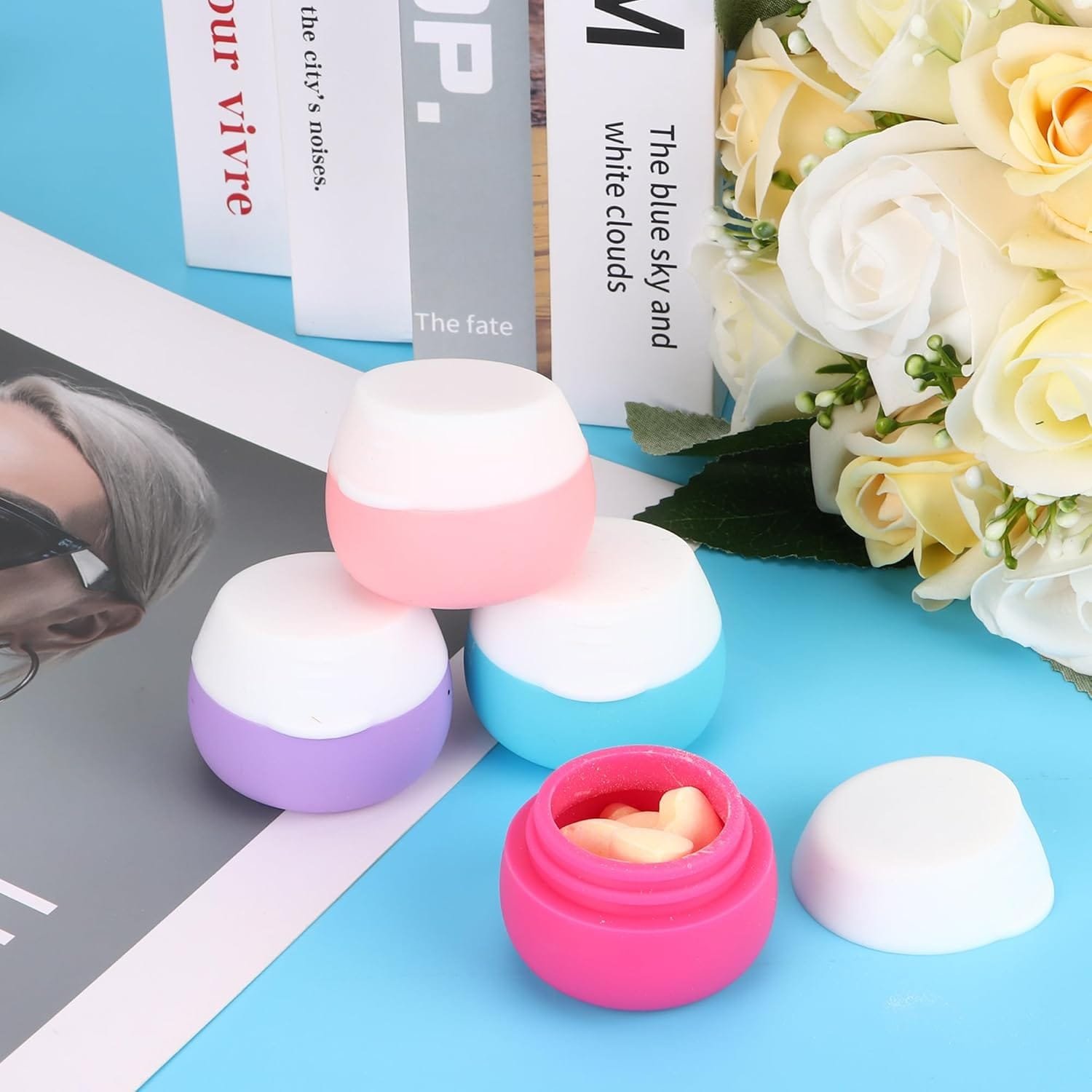 4 Piezas Envase Cosmético,20ml Botellas de Viaje Silicona Botes Rellenables Viaje Tarro vacío con tapón de Rosca para champús,lociones y artículos de tocador - Imagen 4